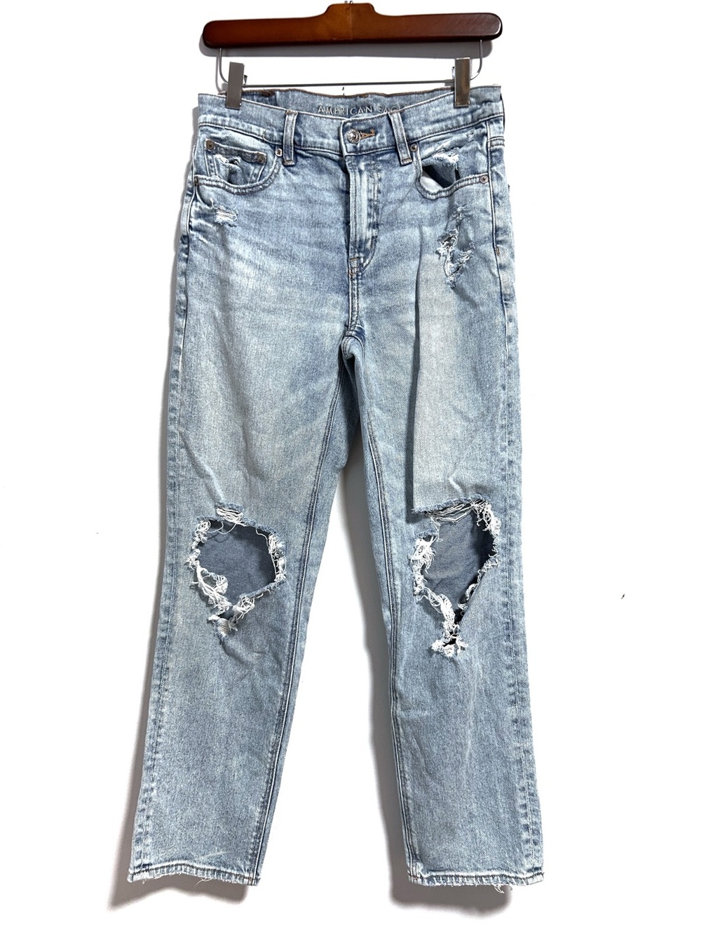 American Eagle Jeans Women’s 2 Super High Rise Ankle Straight Ripped Distressed